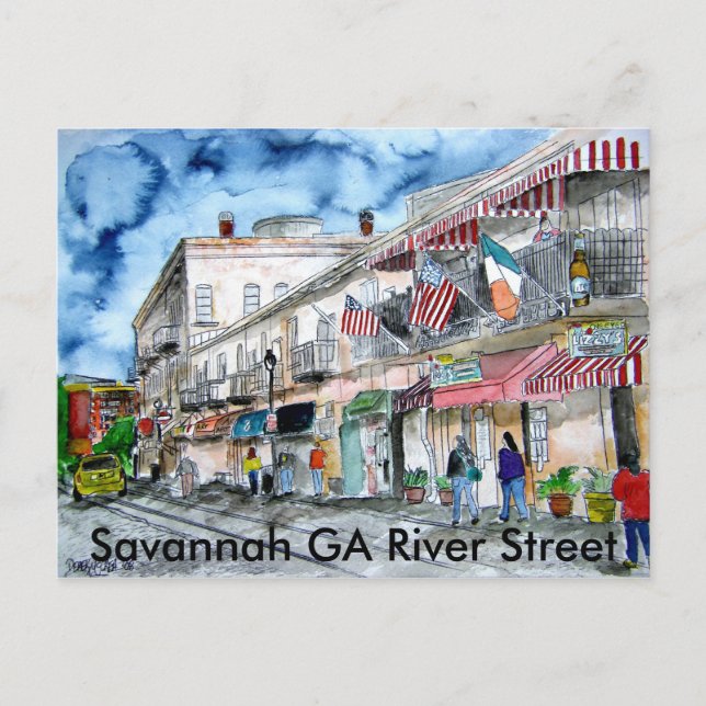 Savannah_river_street_painting, Savannah GA Riv.. Postkarte (Vorderseite)