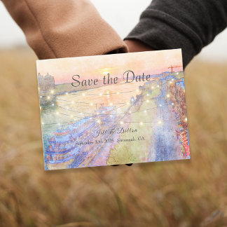 Savannah River Sunset Watercolor Wedding Ankündigungspostkarte