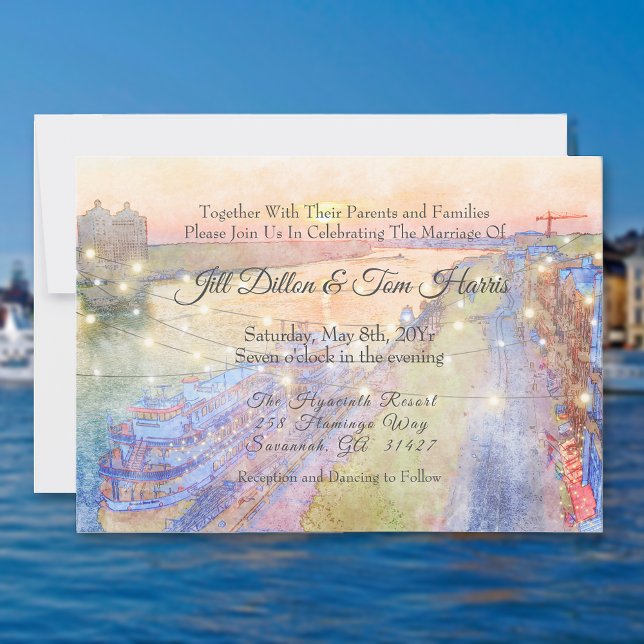Savannah River Sunset Watercolor Wedding Einladung (Von Creator hochgeladen)