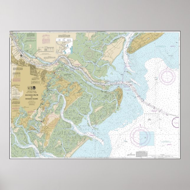 Savannah River und Wassaw Sound Nautical Chart Poster (Vorne)