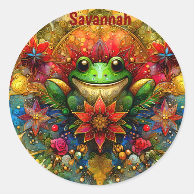 SAVANNAH ~ SHINY Christmas FROG ~ Runder Aufkleber (Vorderseite)