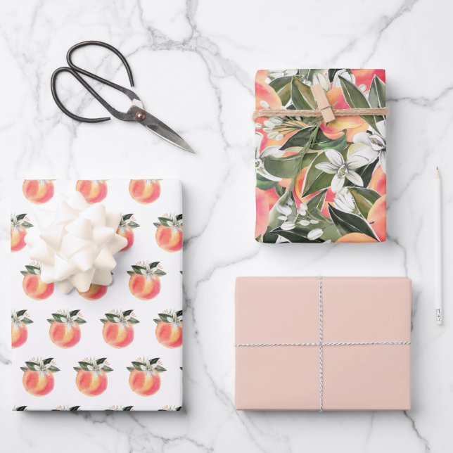 SAVANNAH Sweet Georgia Peach White Floral Geschenkpapier Set (Vorderseite)