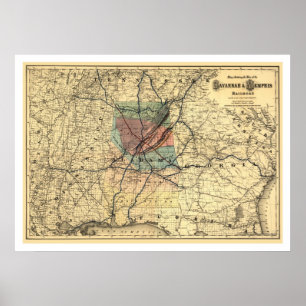 Savanne u. Memphis-Eisenbahn-Karte 1872 Poster