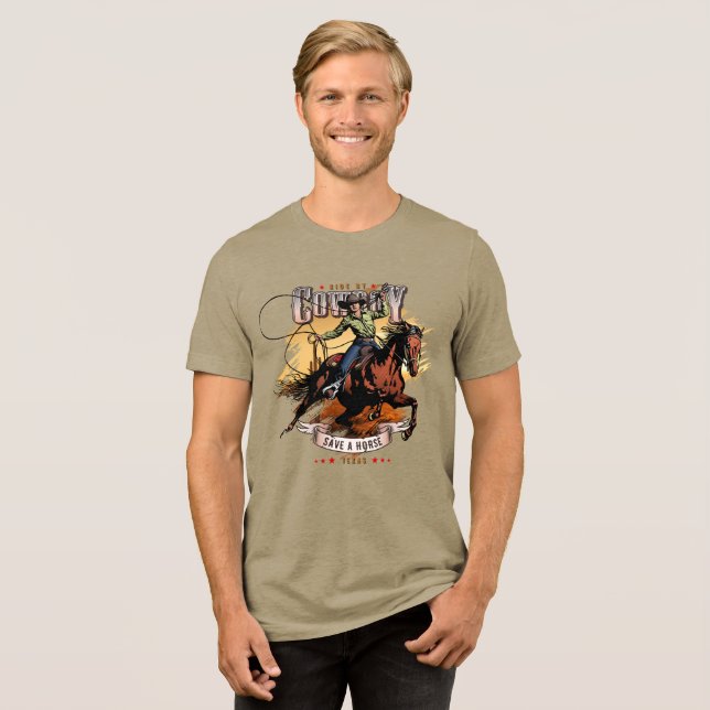 Save A Horse; Ride A Cowboy | Men Tri-Blend Shirt (Vorderseite voll)
