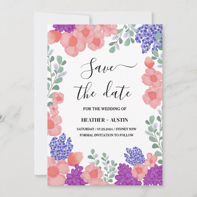 Save Date Wedding Flowers Watercolor   Einladung (Vorderseite)
