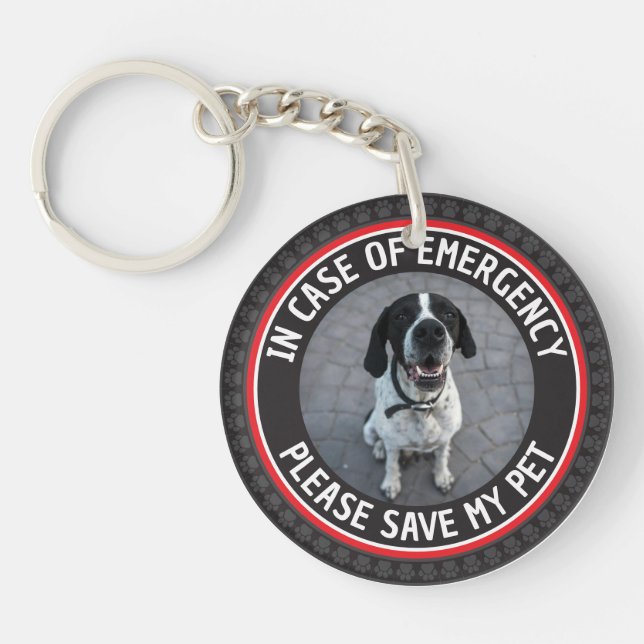 SAVE MY PET Safety Alert Custom Photo Modern  Schlüsselanhänger (Vorderseite)