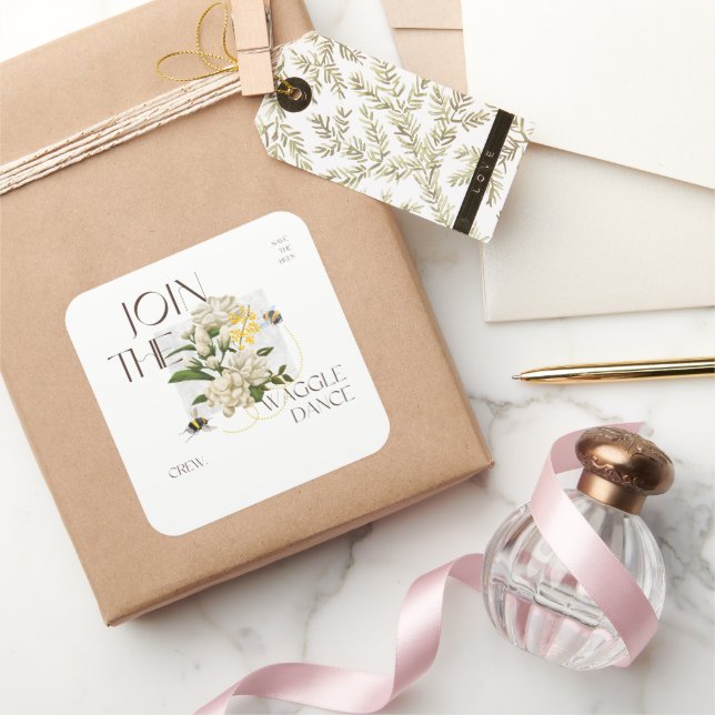 Save the Bees Crew Botanical  for Mindfulness love Quadratischer Aufkleber (Schenken)