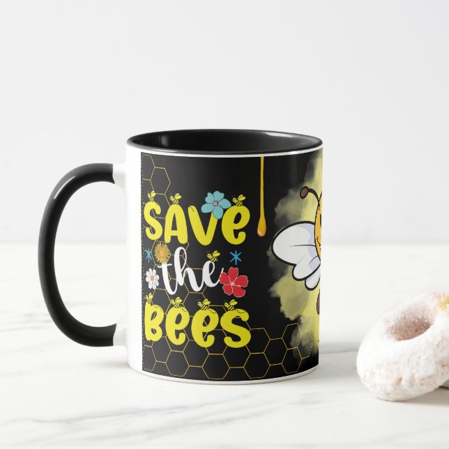 Save the Bees Inspirational Bee Honey Lover Gift  Tasse (Mit Donut)