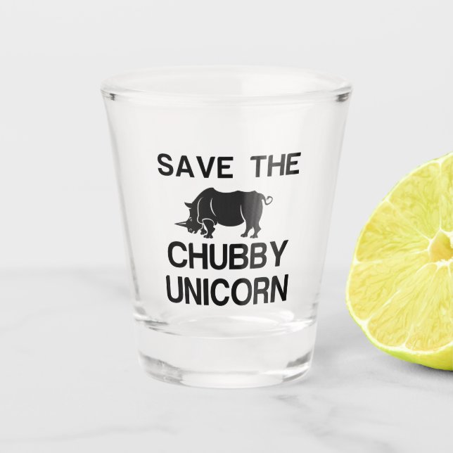 SAVE THE CHUBBY UNICORN RHINO SCHNAPSGLAS (Vorderseite)