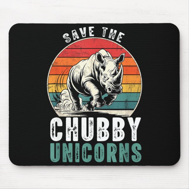 Save The Chubby Unicorns Funny Retro Rhino Animal  Mousepad (Vorne)