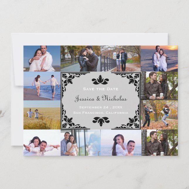 Save The Date 12 Photos Collage Grey Chevron - 5x7 Enregistrer l (Devant)