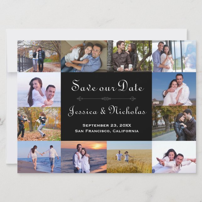 Save The Date 12 Photos Collage noir - 6x8 Enregistrer la date (Devant)