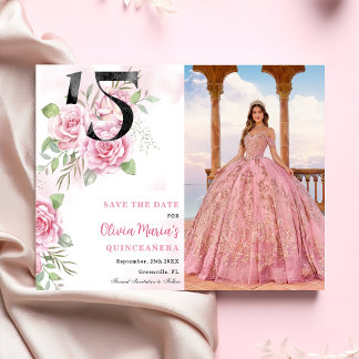 Save The Date 15e anniversaire Quinceanera Rustique Floral Photo