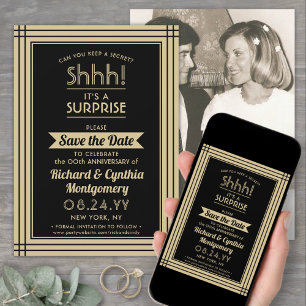 Save The Date 1 Anniversaire photo Surprise Party Noir et Or
