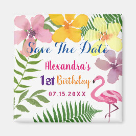 Save the Date 1. Geburtstag Luau Pink Flamingo Magnet