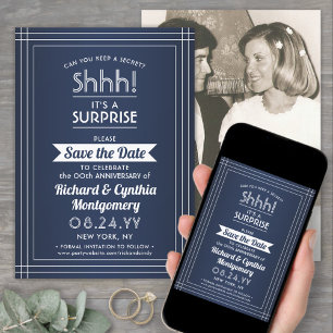 Save The Date 1 Photo Fête surprise d'anniversaire Bleu marine B