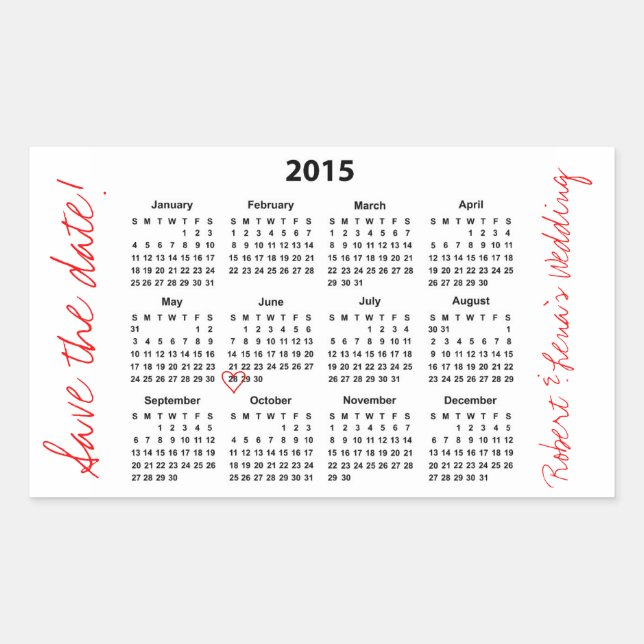 Save the Date 2015 Personalisierter Aufkleber (Vorderseite)