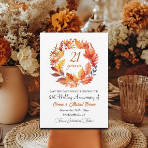 Save The Date 21e anniversaire Mariage Élégante automne florale