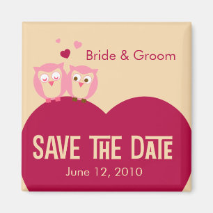 Save the Date 2 Eulen auf einem Herzen Magnet