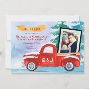 Save The Date 2 Photo Vintage Camion rouge hiver Noël