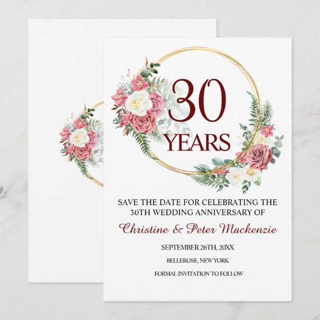 Save The Date 30e anniversaire du Mariage Pearl (Devant / Derrière)
