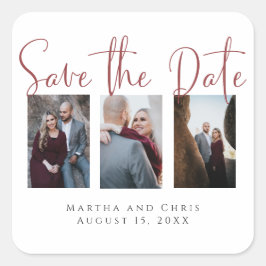 Save the Date 3 Foto Rosa Moderne Collage Quadratischer Aufkleber