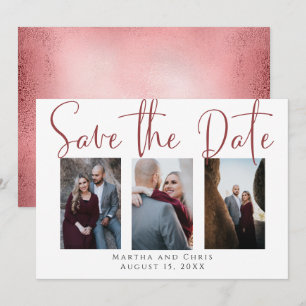 Save the Date 3 Foto Rose Gold Modern Script