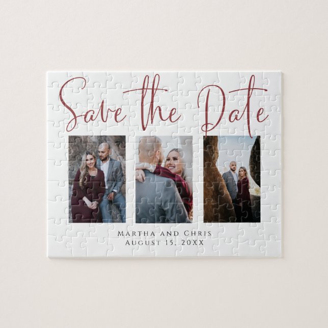 Save the Date 3 Foto Rose Gold Modern Script (Horizontal)