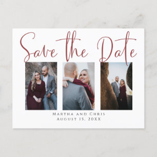 Save the Date 3 Foto Rose Gold Modern Script Ankündigungspostkarte