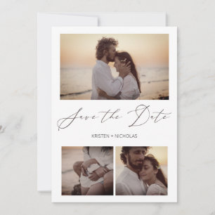 Save The Date 3 Fotos Elegantes Instantáneas Sesión Pareja Feliz
