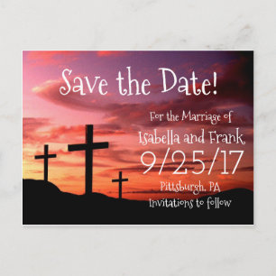 Save the Date - 3 kreuz religiöse Sunset-Postkarte Ankündigungspostkarte