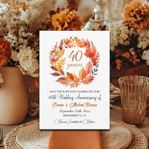 Save The Date 40e anniversaire de Mariage Élégant automne floral