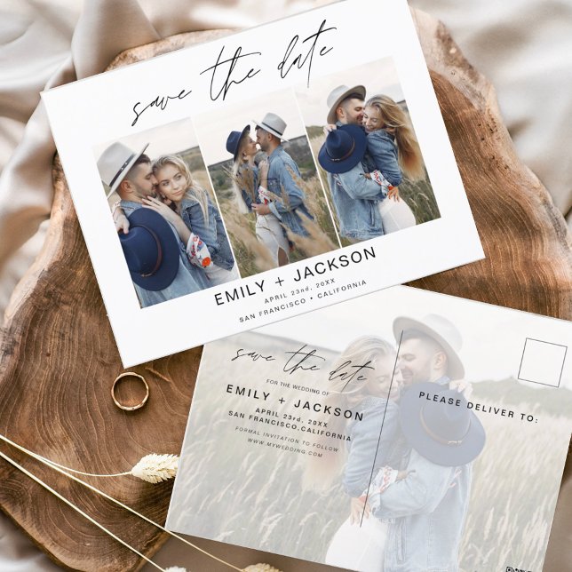 Save the Date 4 Foto Elegant Klasse Moderne Postkarte (Von Creator hochgeladen)