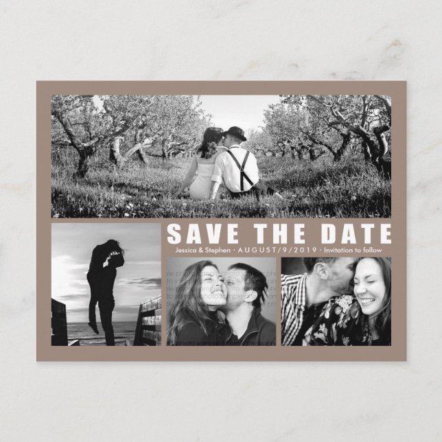 Save the Date 4 FotoCollage Beige Postkarte (Vorderseite)