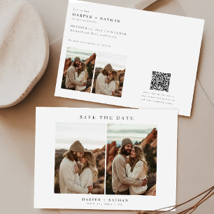 Save The Date 4 Photos Modernes Boho Mariage QR Code