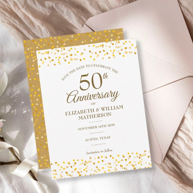 Save The Date 50e anniversaire de Mariage Gold Hearts Confetti (Créateur téléchargé)