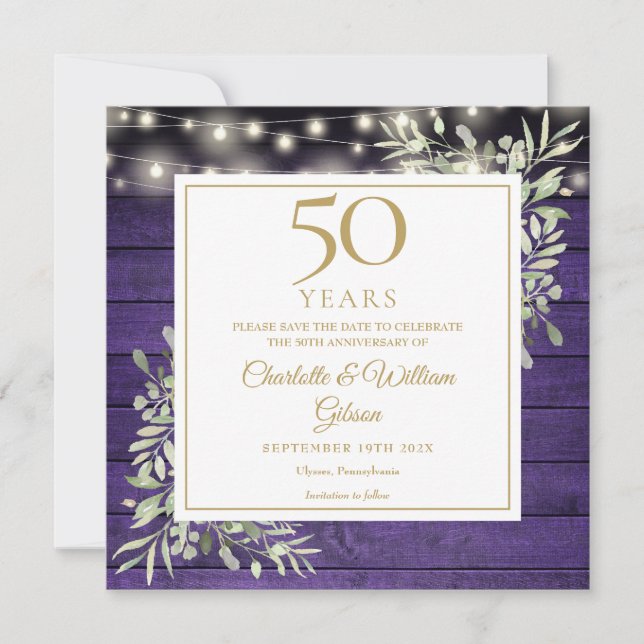 Save The Date 50e Anniversaire Floral Purple Carré (Devant)