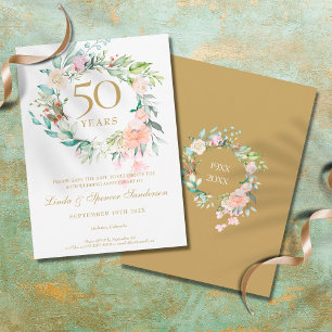 Save The Date 50e anniversaire Mariage d'or Garland Rose