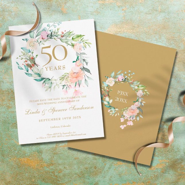 Save The Date 50e anniversaire Mariage d'or Garland Rose (Créateur téléchargé)