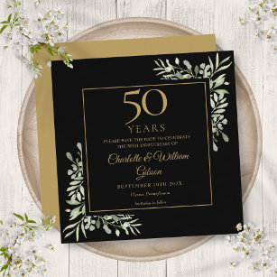 Save The Date 50e anniversaire Mariage Foliage Black Gold Carré