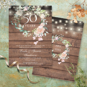 Save The Date 50e anniversaire Rustic Floral String lumières