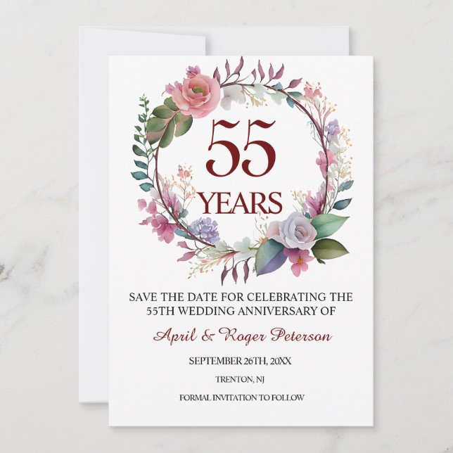 Save The Date 55e anniversaire du Mariage émeraude Floral (Devant)