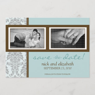 Save The Date 5X7 Baroque Aqua/Brown à deux photos Sauvez la dat