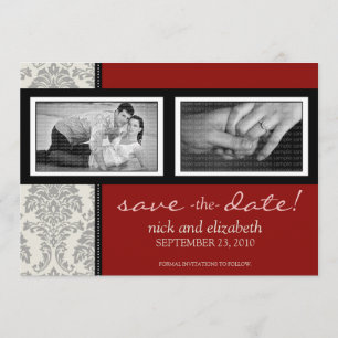 Save The Date 5X7 Baroque noir/rouge à deux photos Enregistrer l
