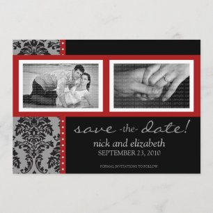 Save The Date 5X7 Baroque rouge/noir à deux photos Enregistrer l