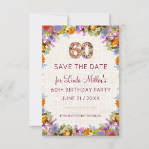 Save The Date 60e anniversaire - Design floral lin