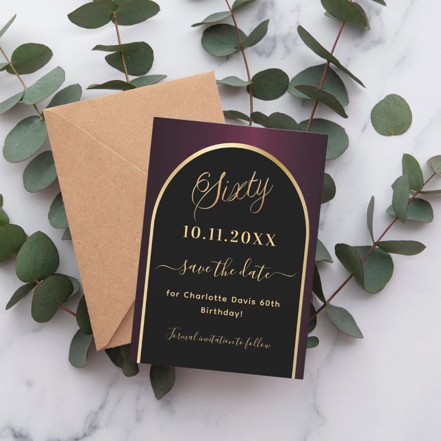 Save The Date 60e anniversaire noir bordeaux or arc (Créateur téléchargé)
