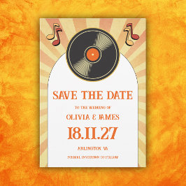 Save The Date 60s Retro Orange Music Vinyl Super Mariage