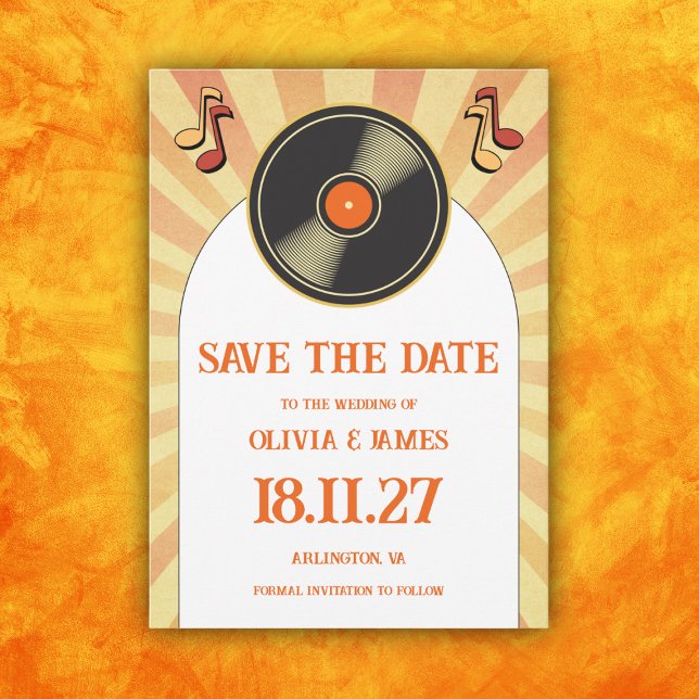 Save The Date 60s Retro Orange Music Vinyl Super Mariage (Créateur téléchargé)