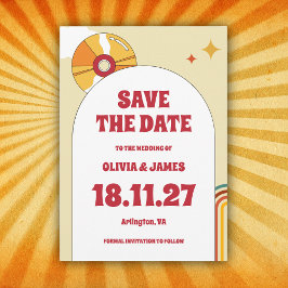 Save The Date 60s Retro Soft Orange Music Vinyl Mariage Super